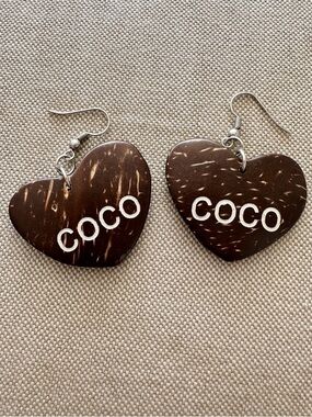 COCO Heart Earrings - Dark Brown Coconut Shell Dangle